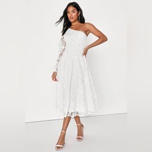 White one shoulder lace dress